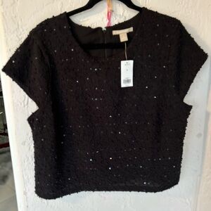Banana Republic Black Sequin Holiday Party Blouse